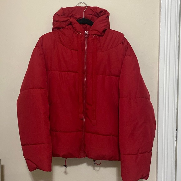 Red Zara Puffer Jacket - Sz L - Picture 1 of 2
